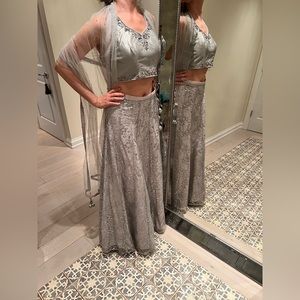 Stunning rhinestone silver Indian wedding dress